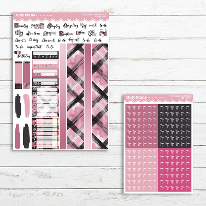 a pink and black planner sticker next to a pink and black planner sticker