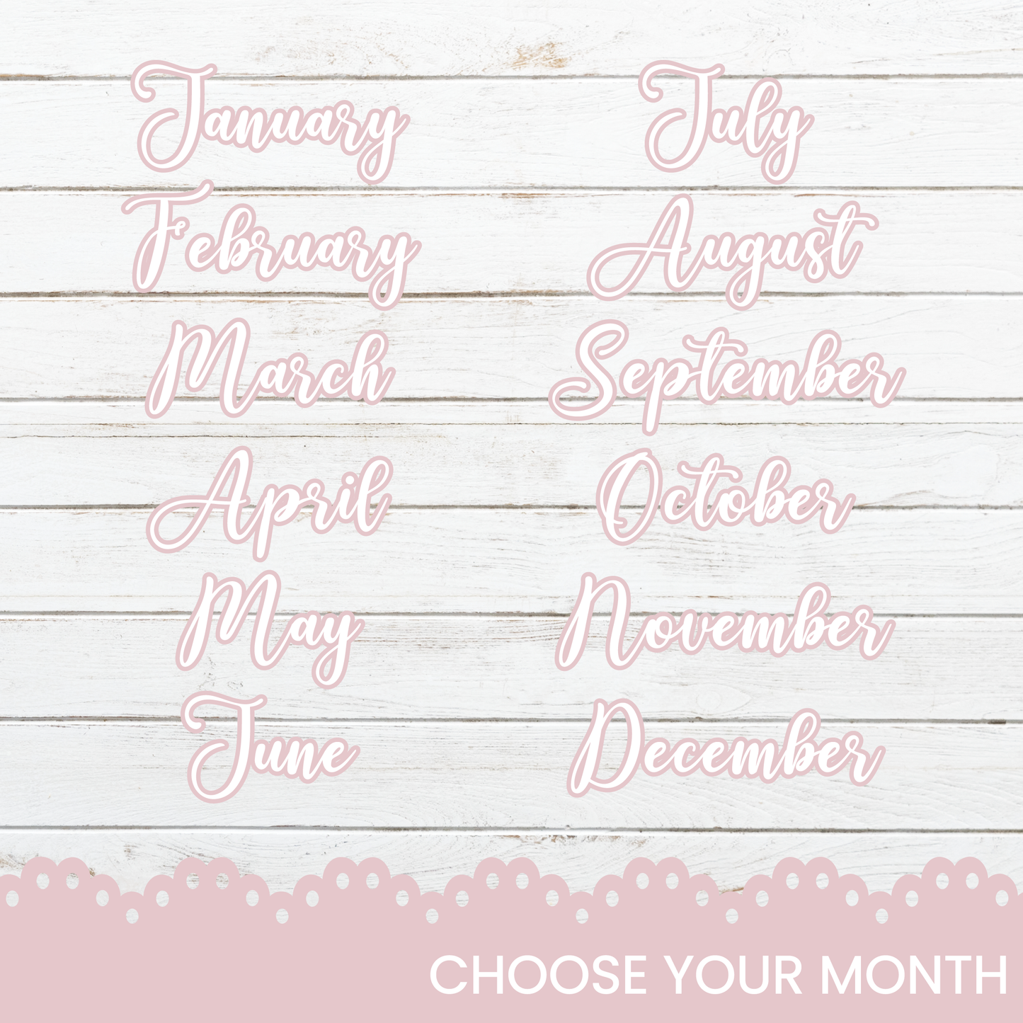 the months of the month are shown in pink