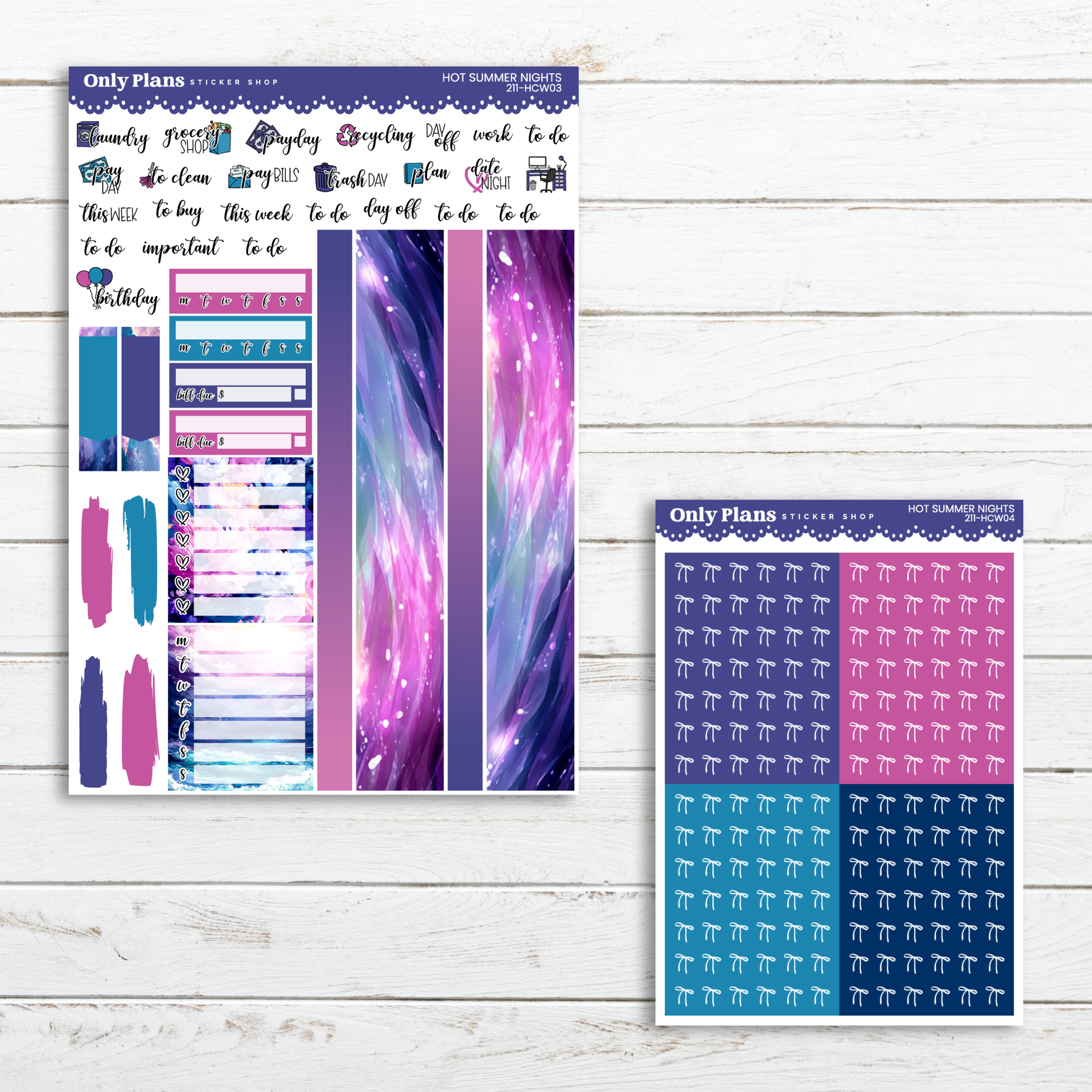 a planner sticker with a purple and blue theme