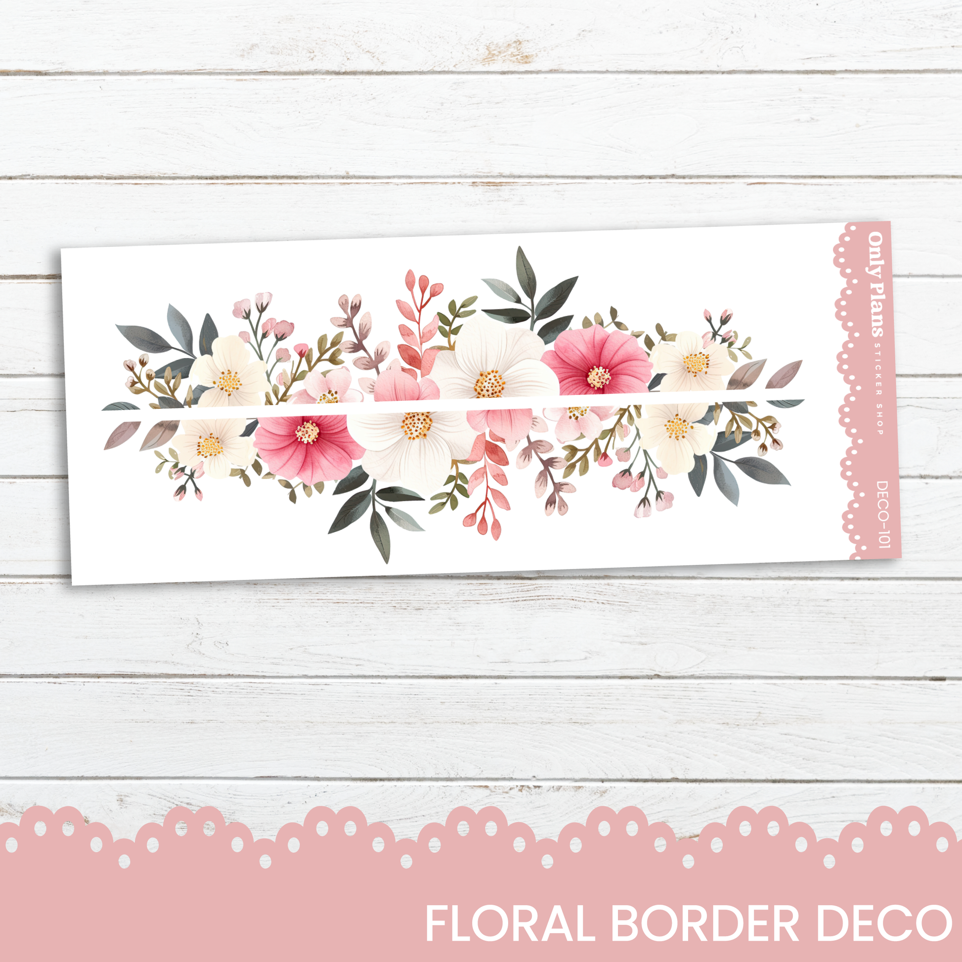 a floral border decorated with pink and white flowers