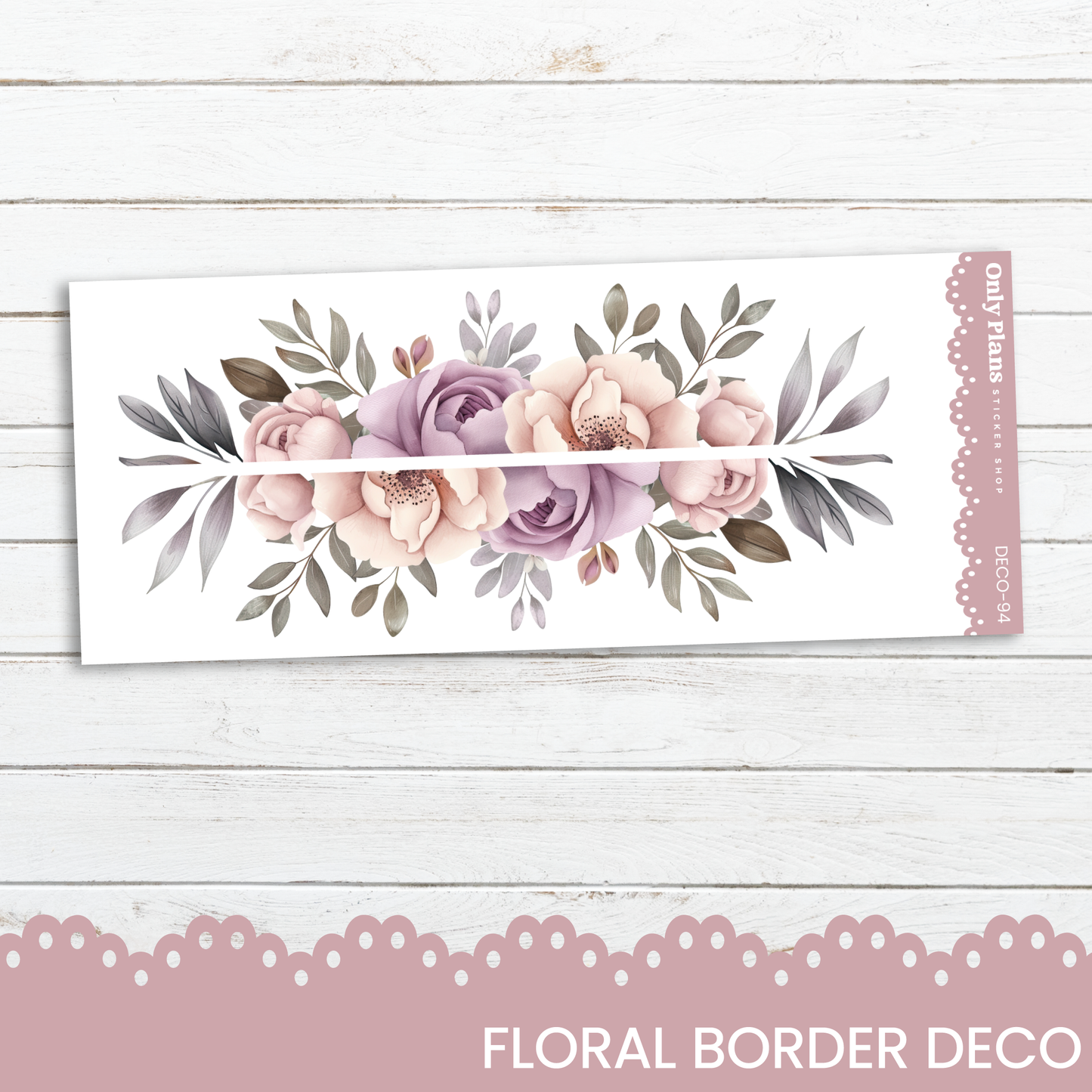 a floral border with pink flowers on a white background