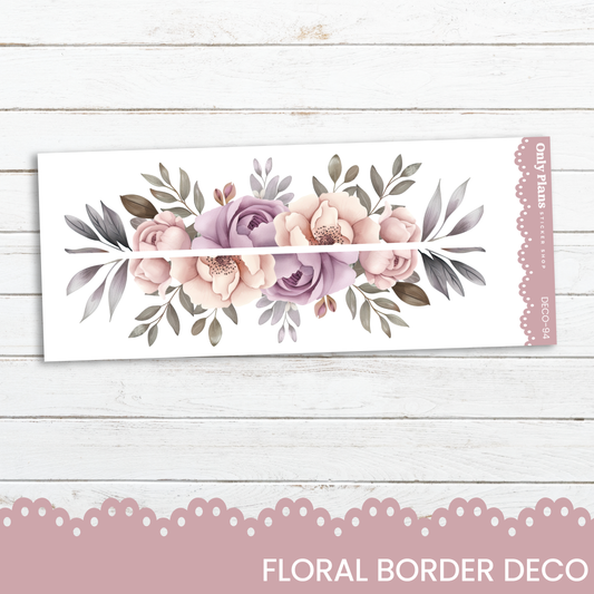 a floral border with pink flowers on a white background