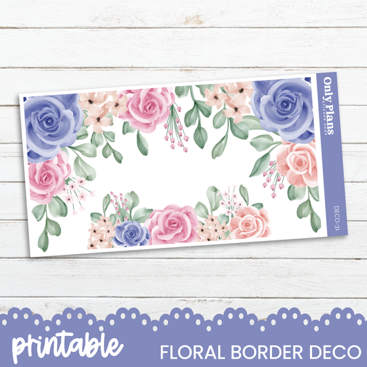 a floral border with blue and pink flowers