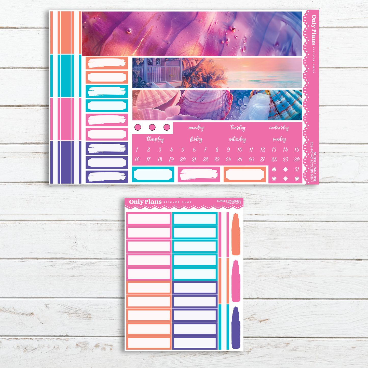 a colorful planner sticker with a pink background