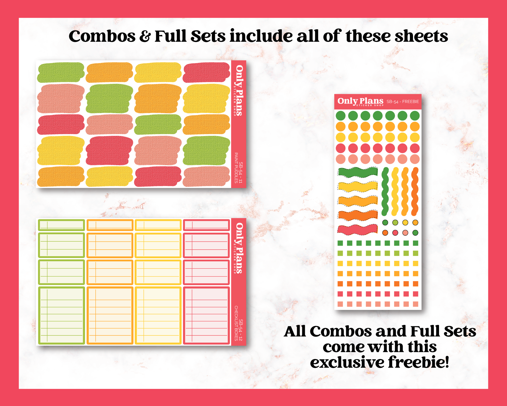 a set of three colorful planner stickers