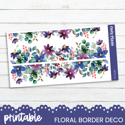 a floral border with blue and purple flowers