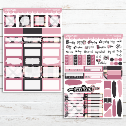 a pink and black planner sticker set