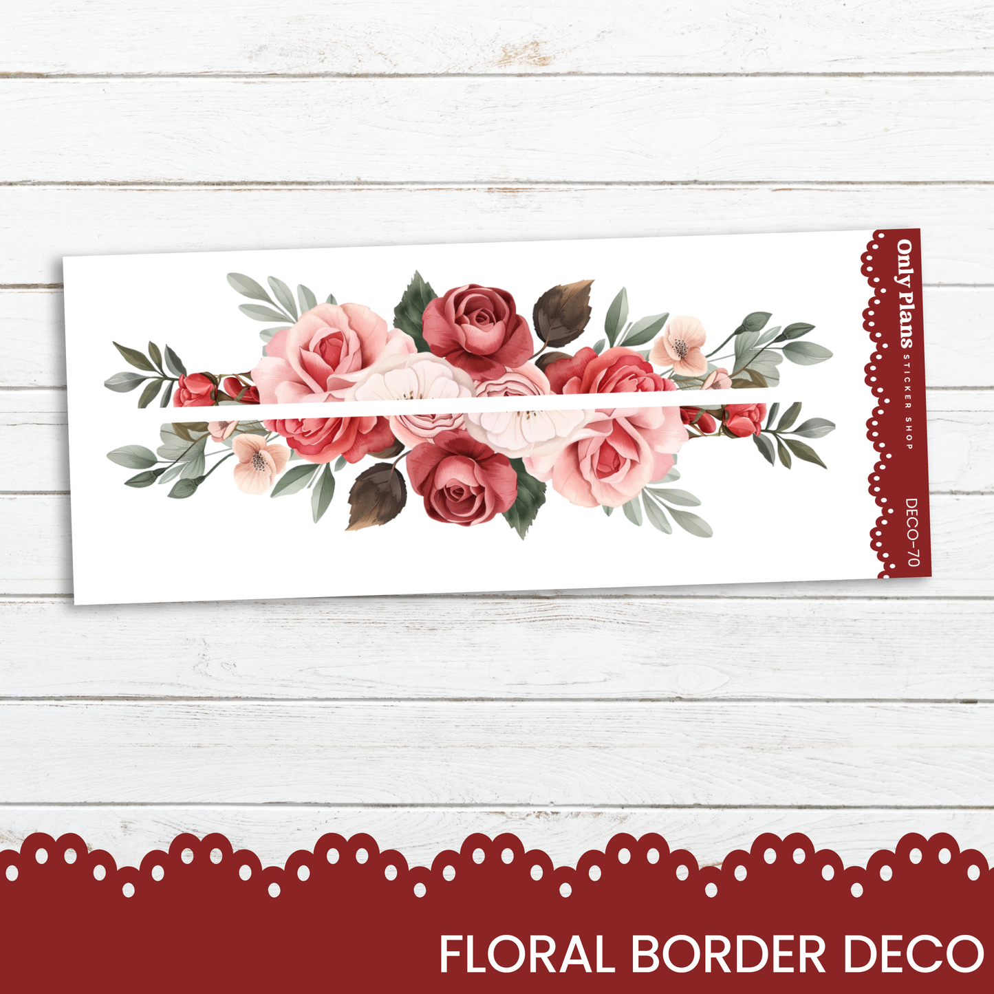 a floral border with red roses on a white background