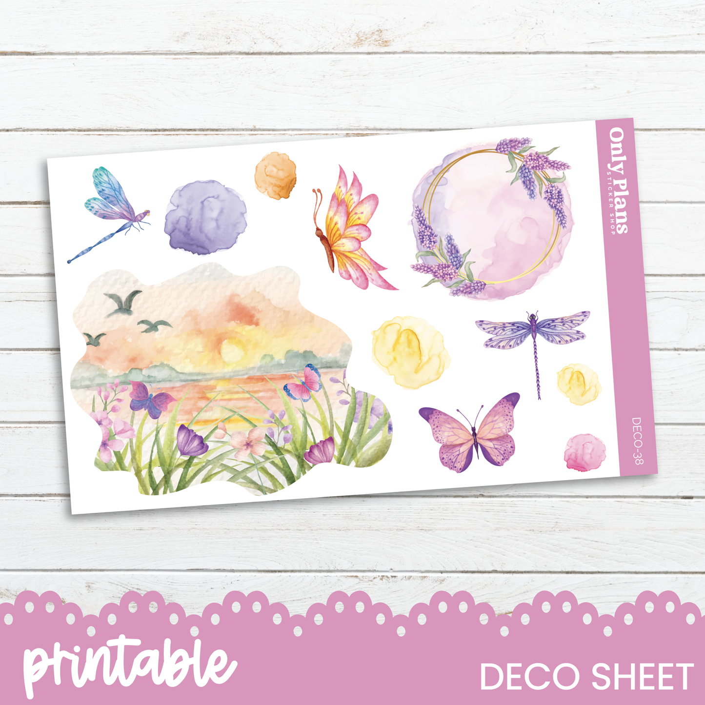 a printable of watercolor flowers and dragonflies