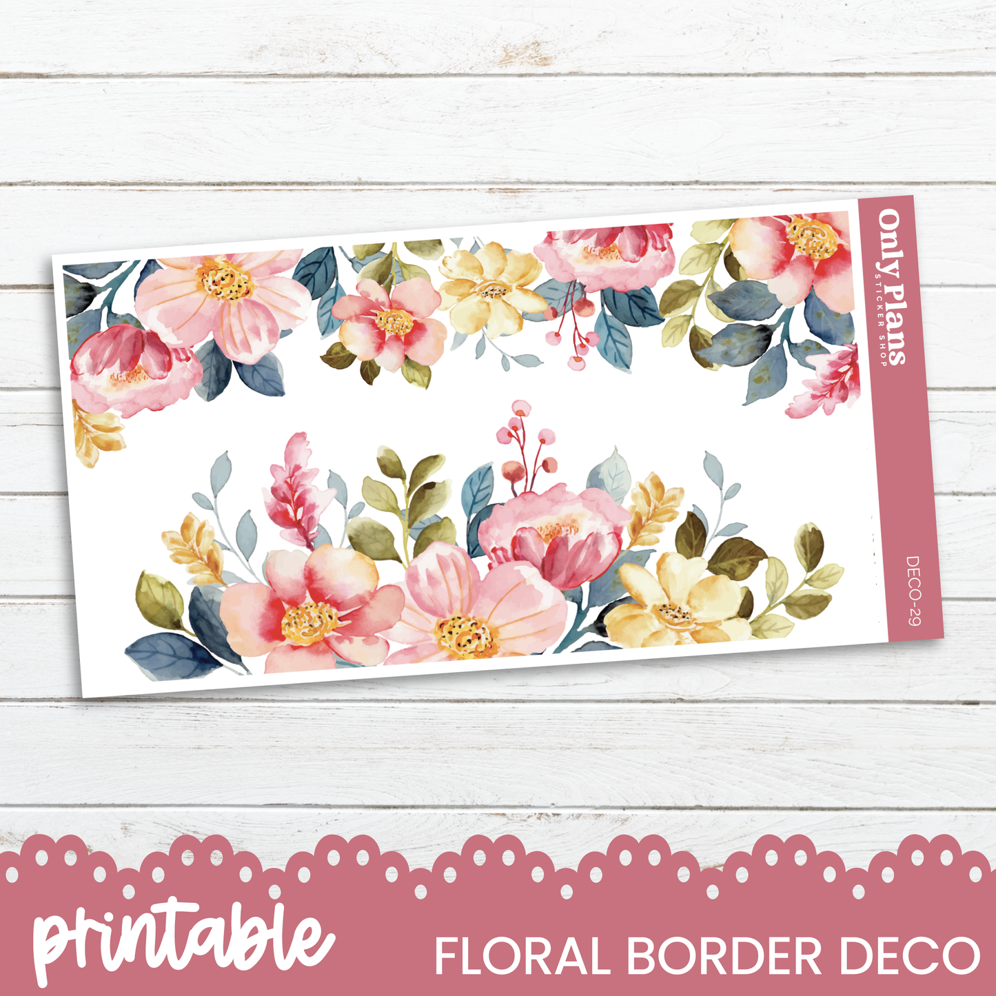 a floral border with pink and yellow flowers