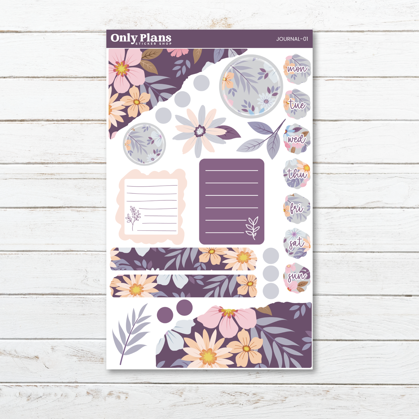 a sticker sheet with flowers and leaves on it