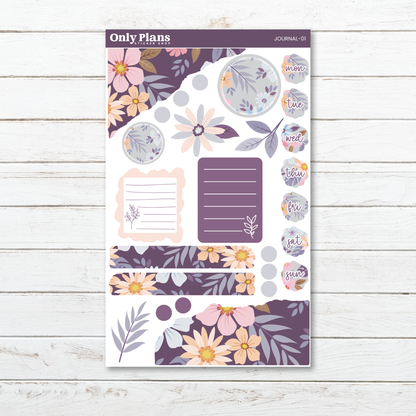 a sticker sheet with flowers and leaves on it