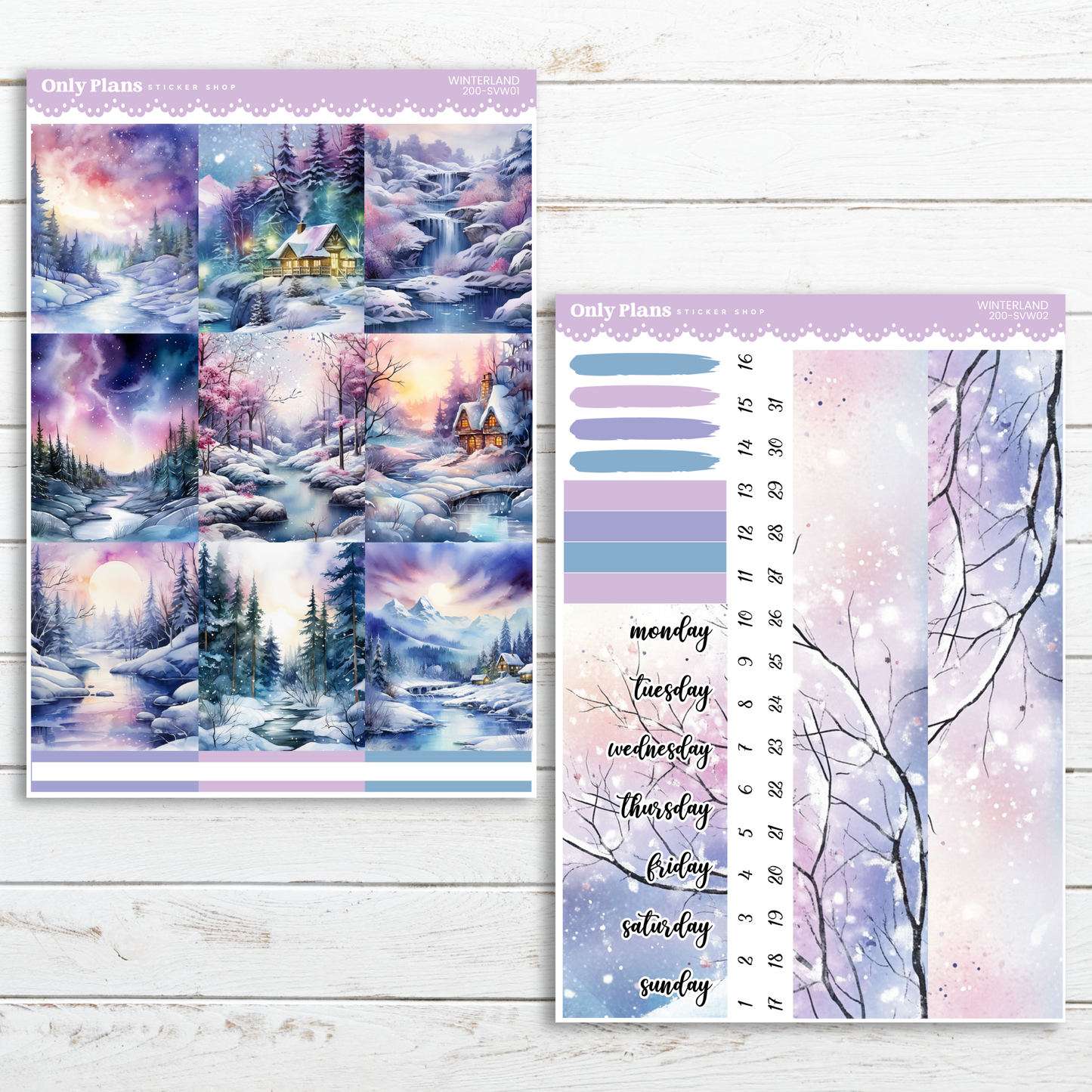 a calendar with a winter scene and a snow scene