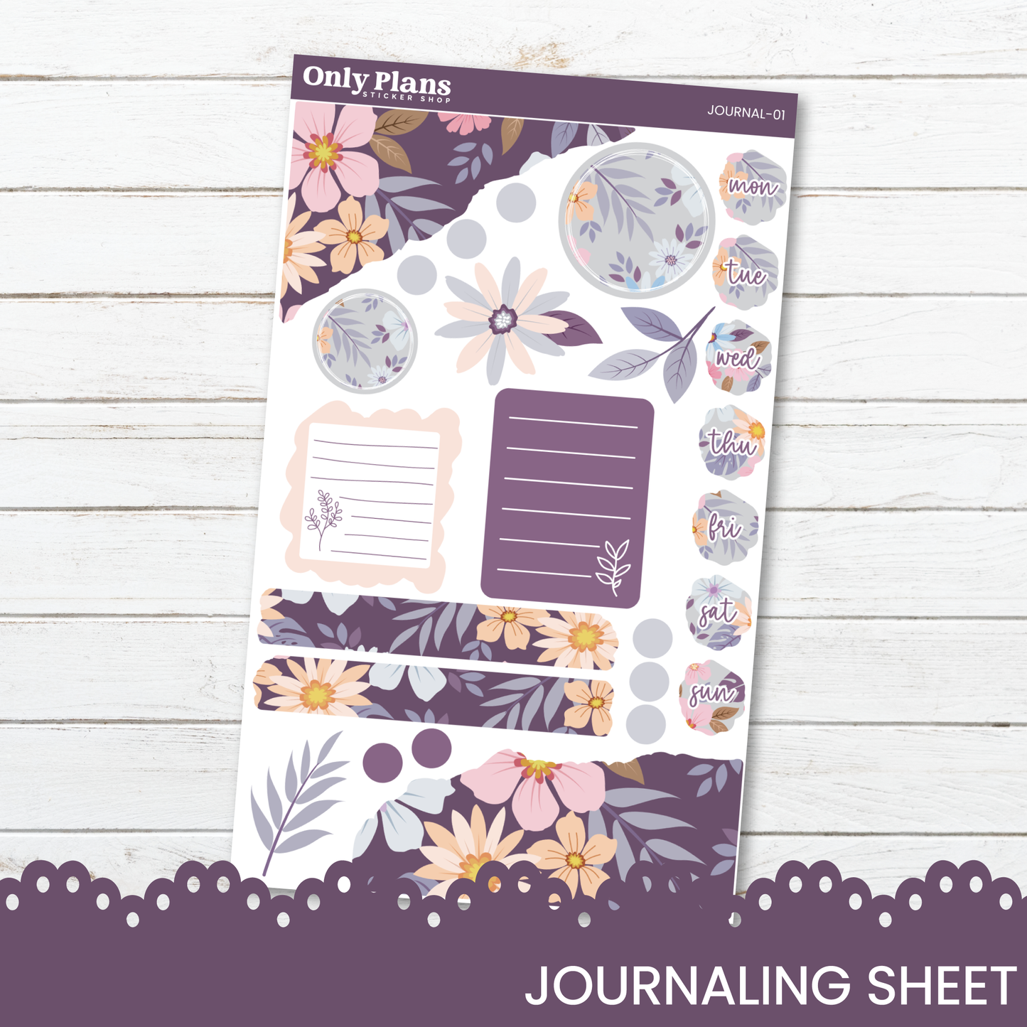 a purple and white floral planner sticker