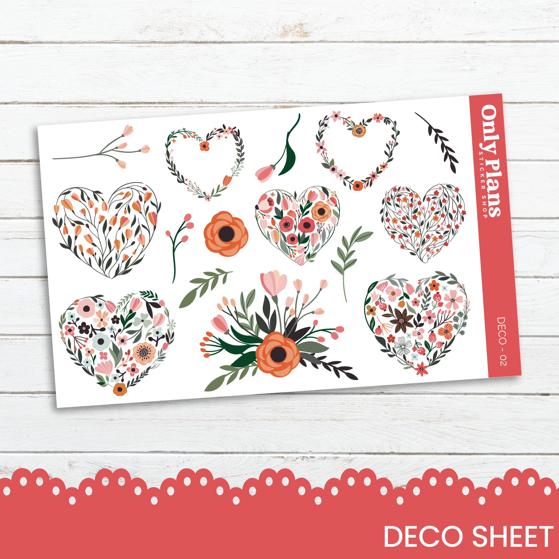 a sheet of paper with flowers and hearts on it