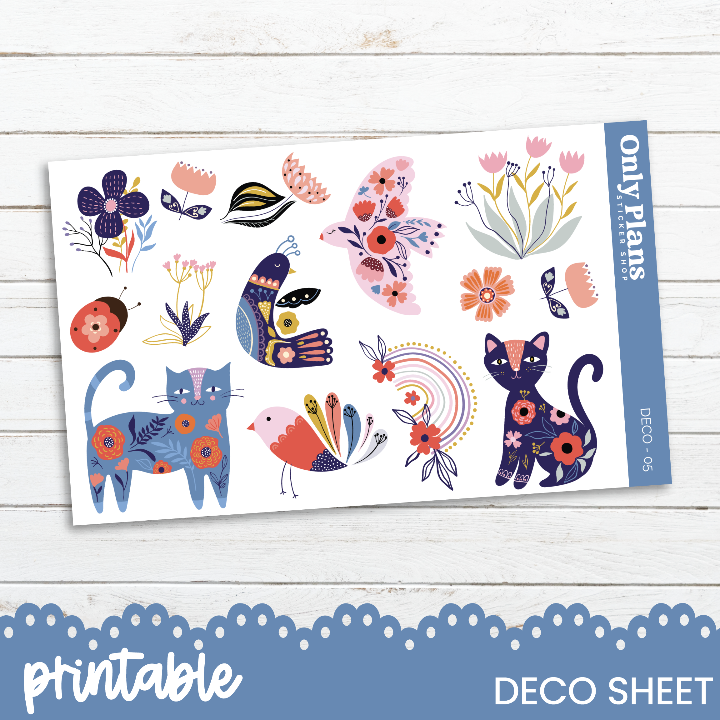 Daco Stickers Printable Deco Stickers - DECO-05 - Folkart Cats – Only Plans Sticker Shop