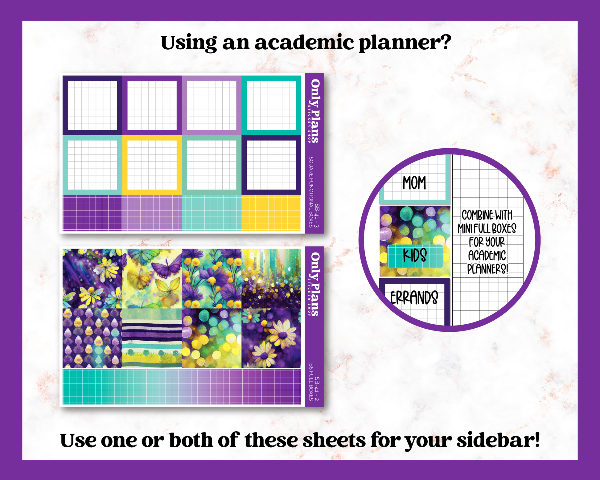 a purple and yellow planner with a purple circle around it