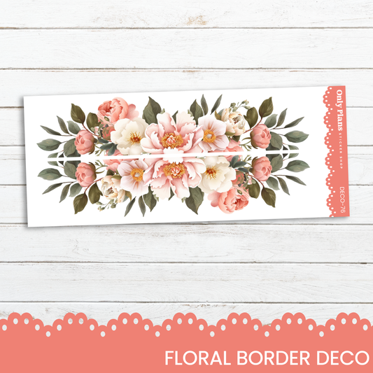 a floral border with pink flowers on a white background