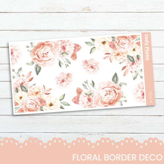 a floral border with pink flowers on a white background