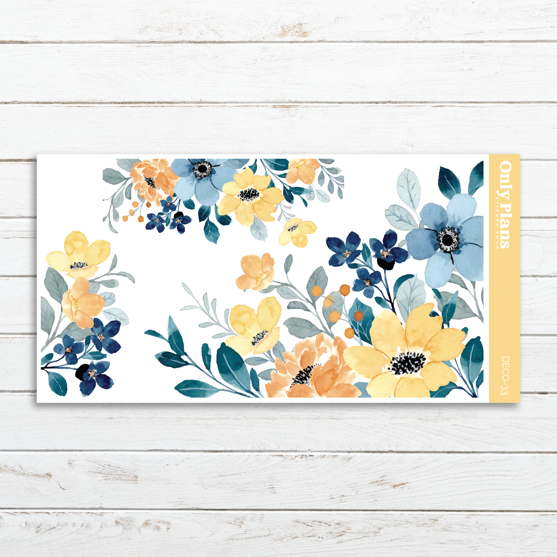 a card with yellow and blue flowers on it