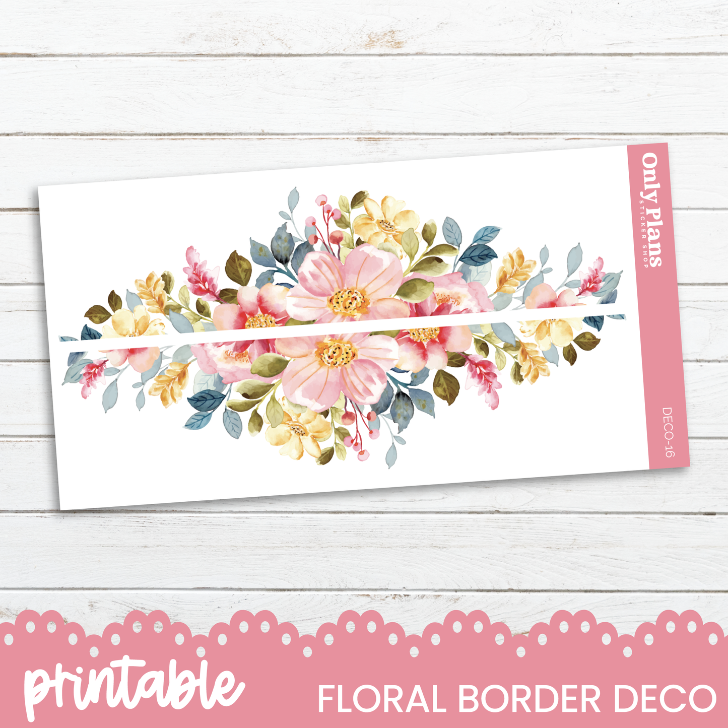 a floral border with pink and yellow flowers