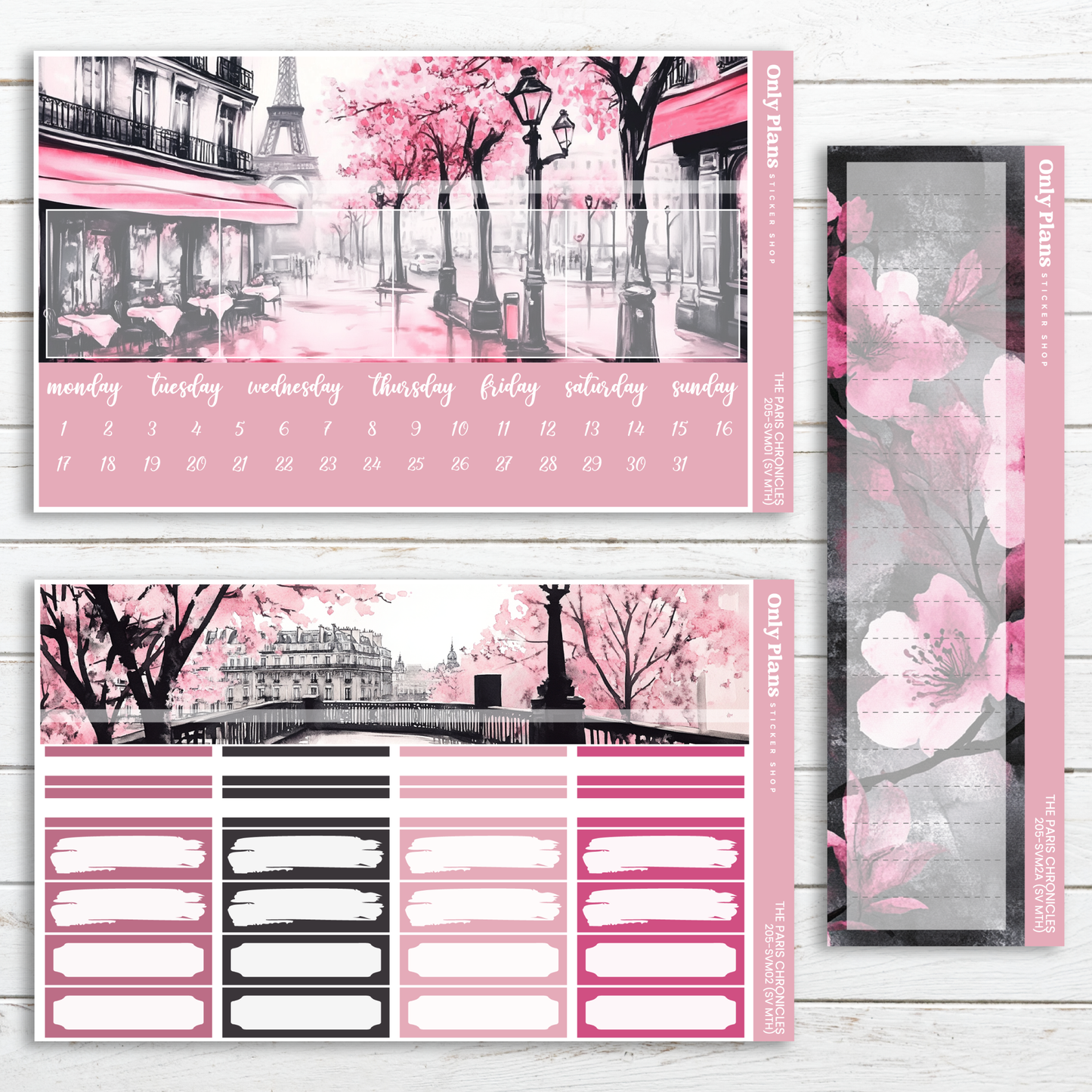 a pink and black calendar with flowers on it