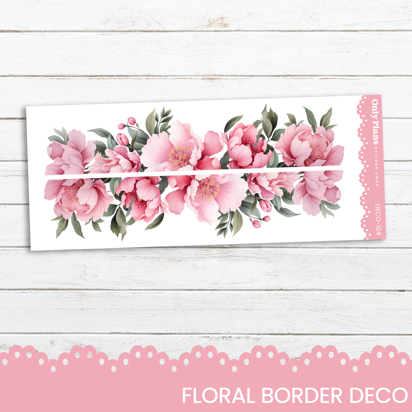 a floral border with pink flowers on a white background