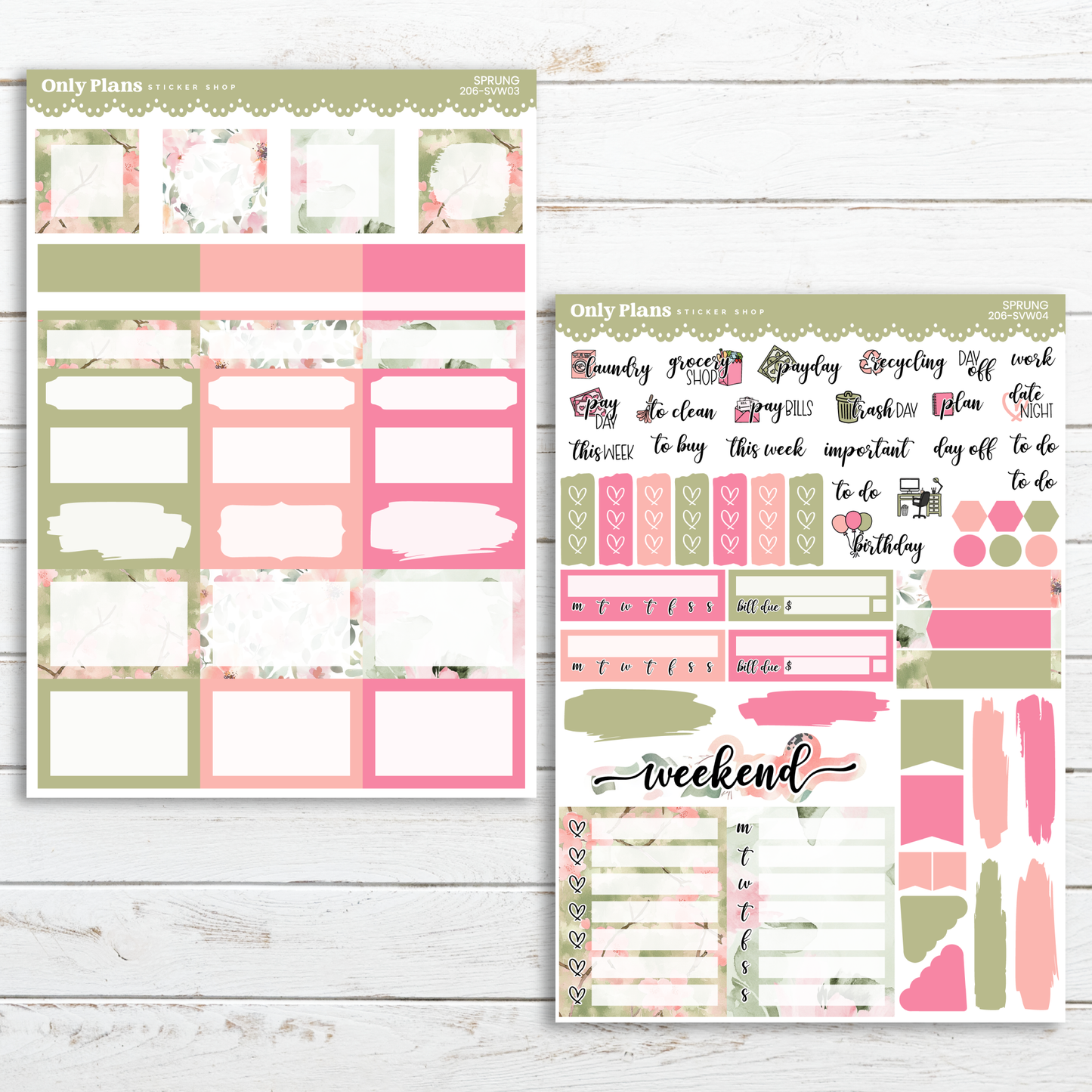 a pink and green planner sticker and a pink and green planner sticker