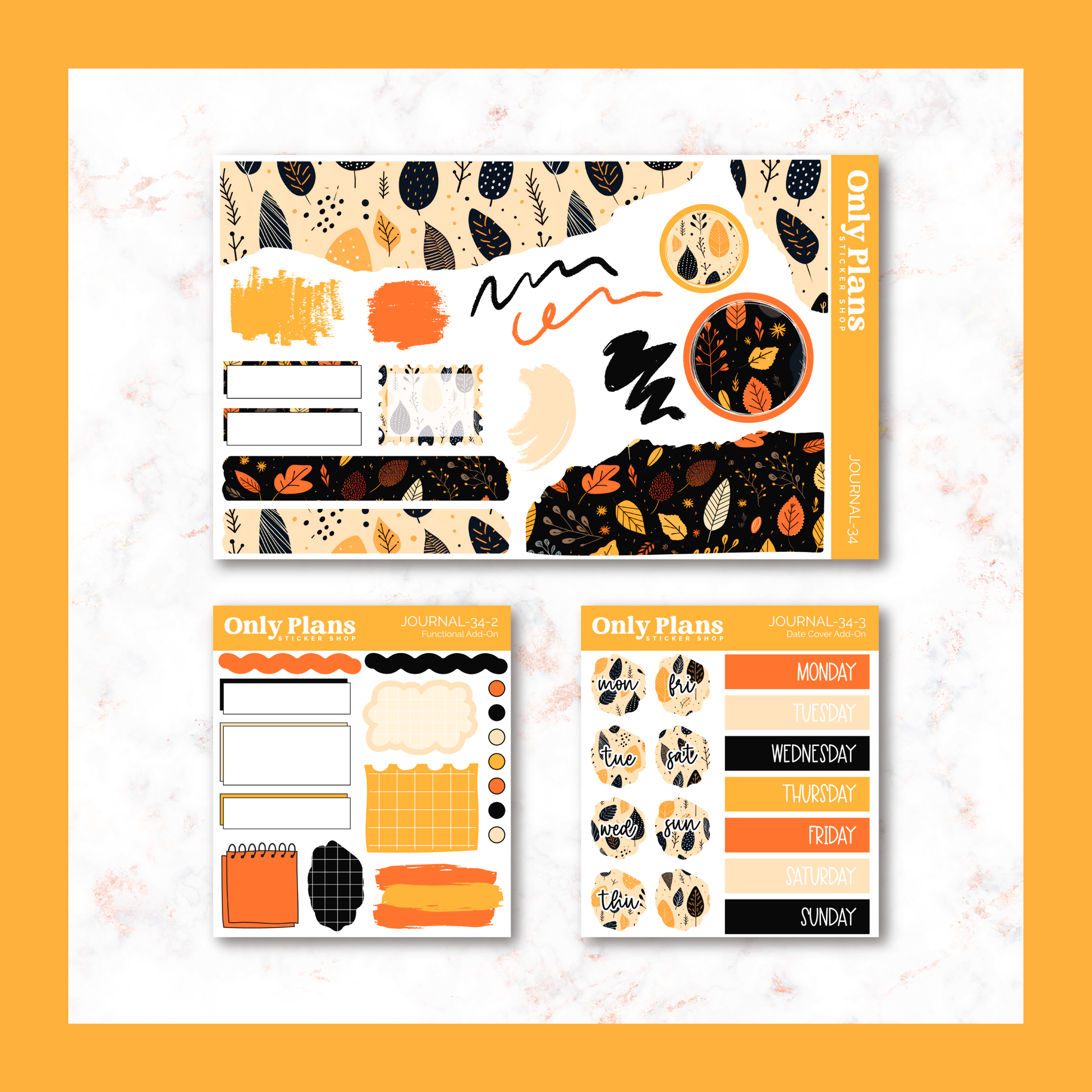 a set of three planner stickers with a pumpkin theme