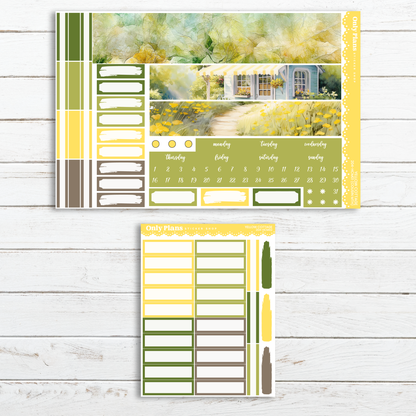 a planner sticker with a house in the background