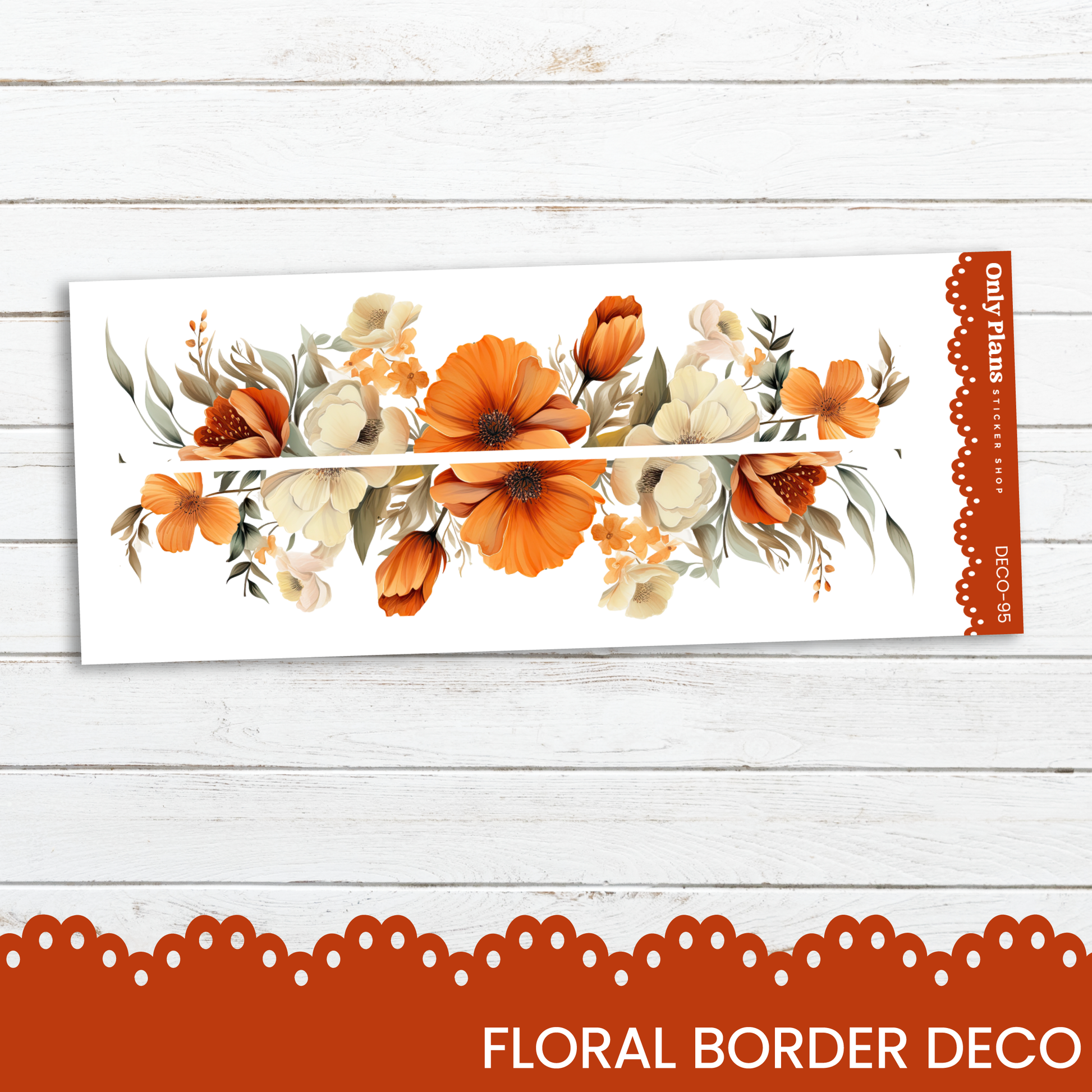 a floral border decorated with orange and white flowers