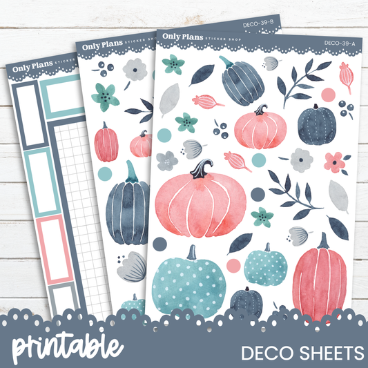 three planner pages with pumpkins and leaves on them