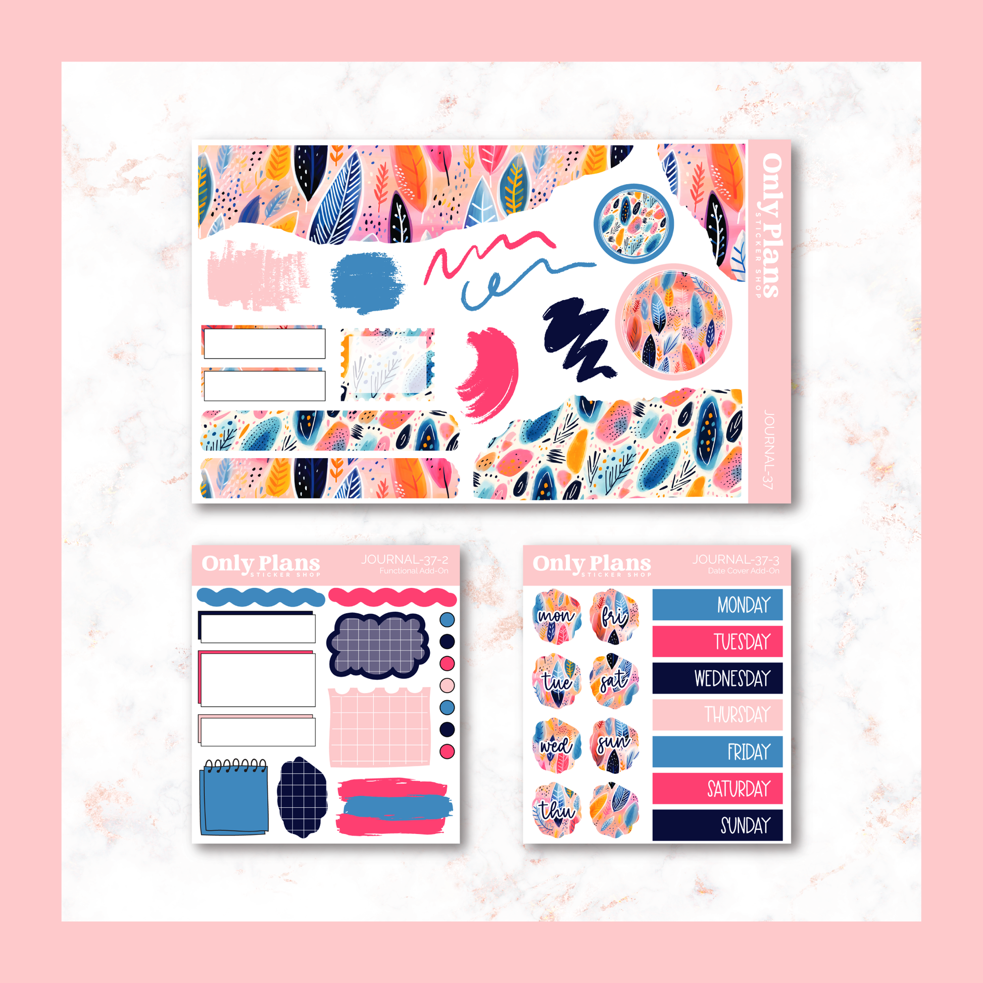 a set of planner stickers with a pink background