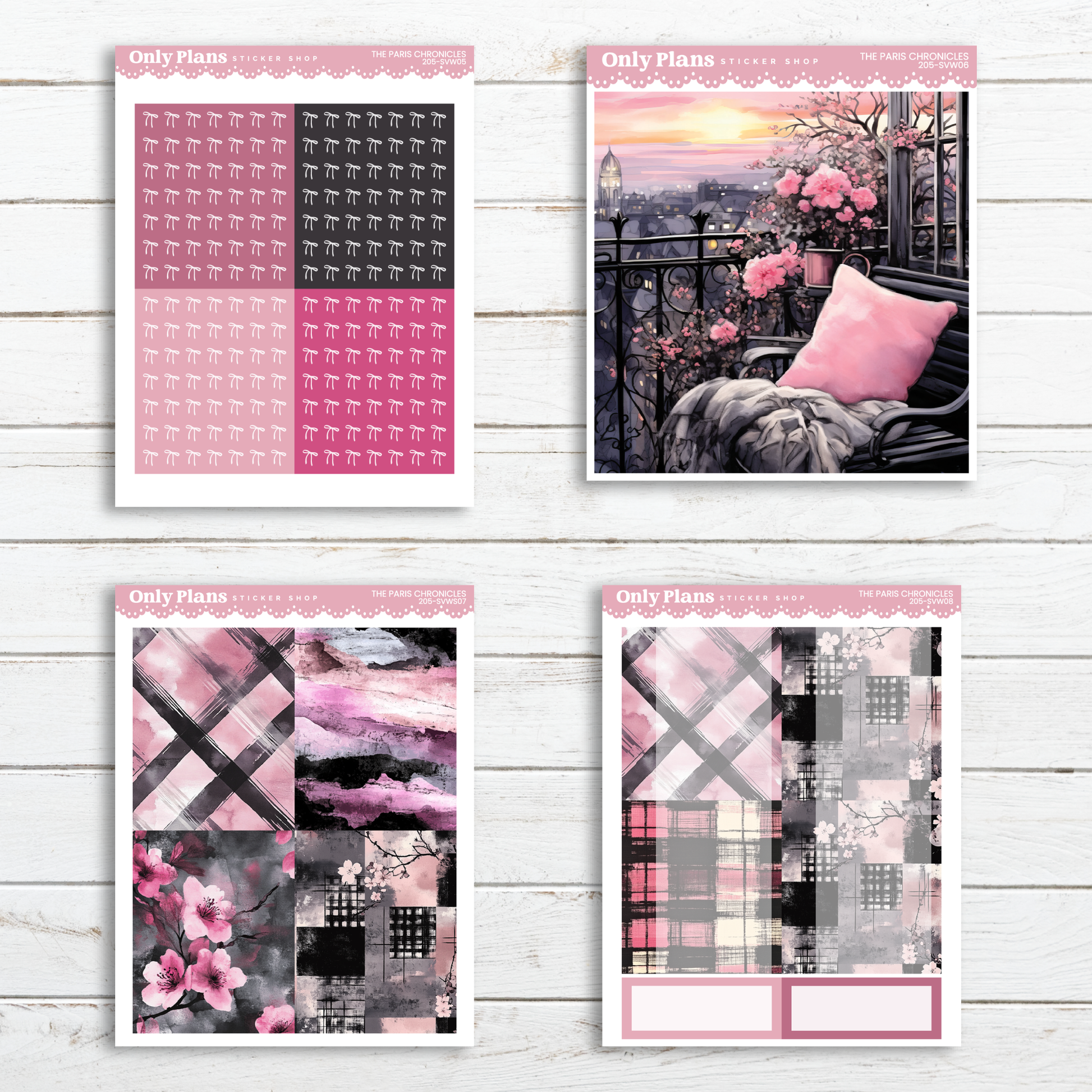 a set of three photographs of pink and black decor