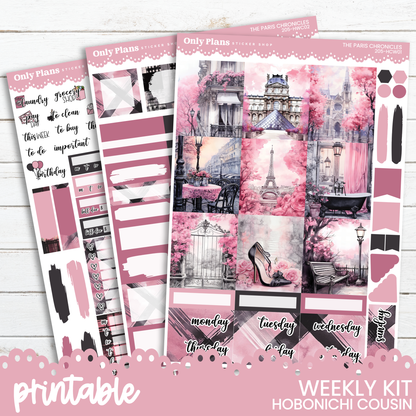 a pink planner sticker with a picture of the eiffel tower