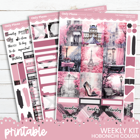 a pink planner sticker with a picture of the eiffel tower