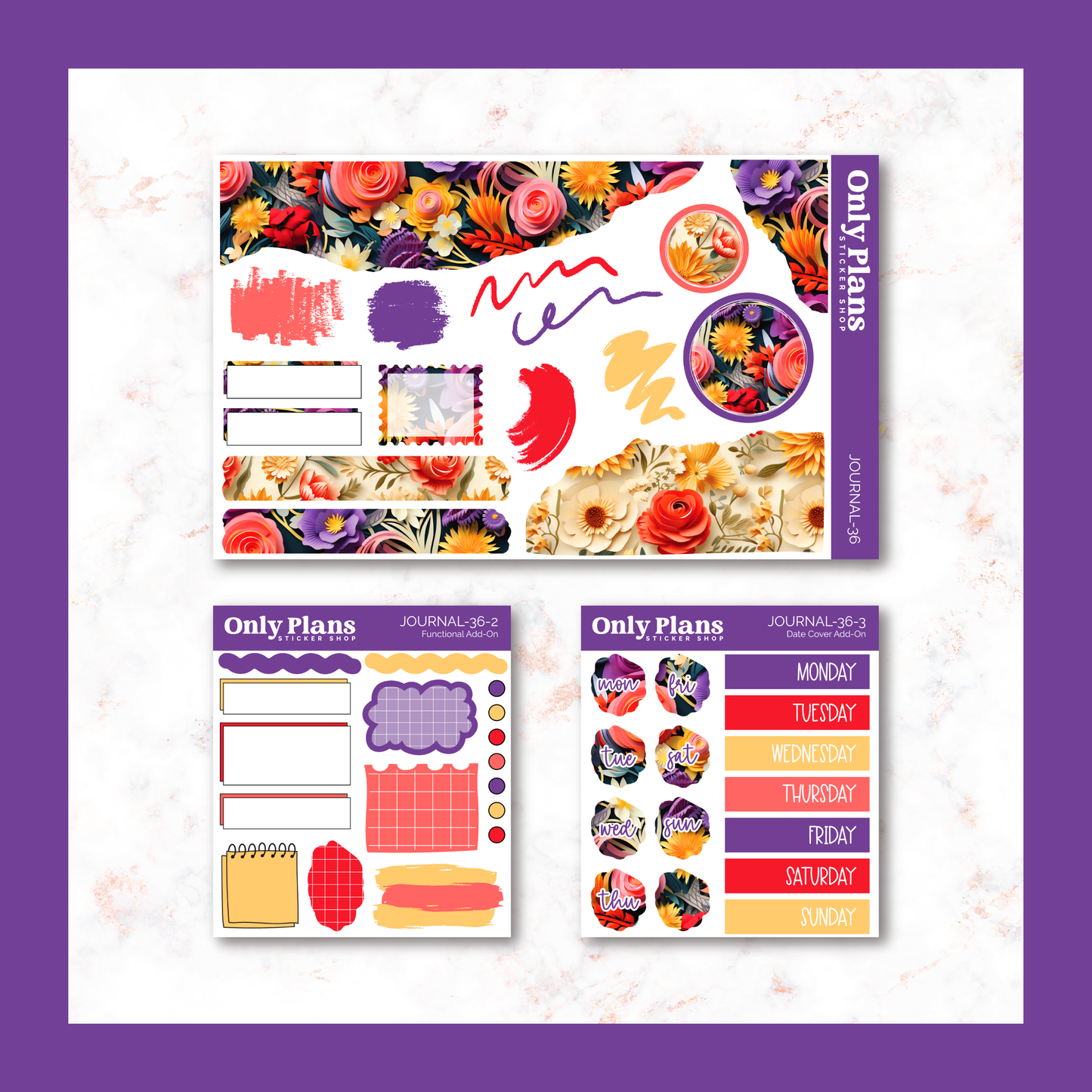 a set of planner stickers on a purple background