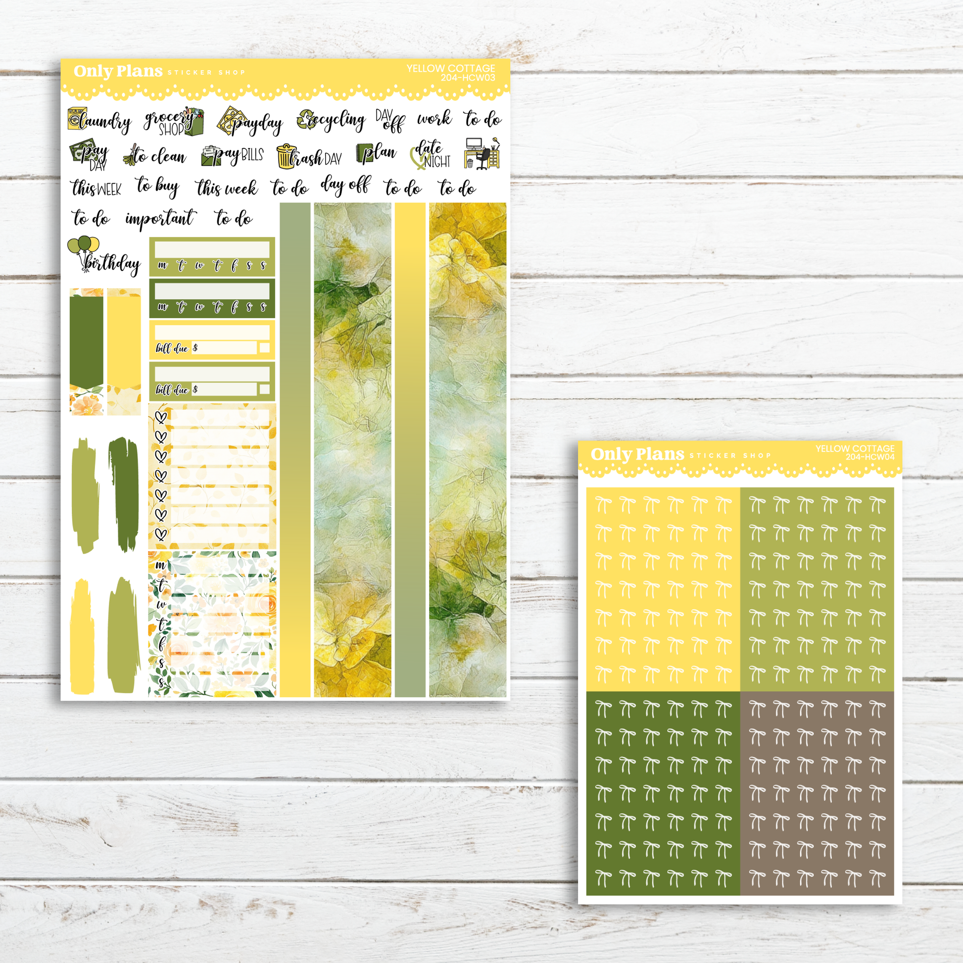 a yellow and green planner sticker with a white background