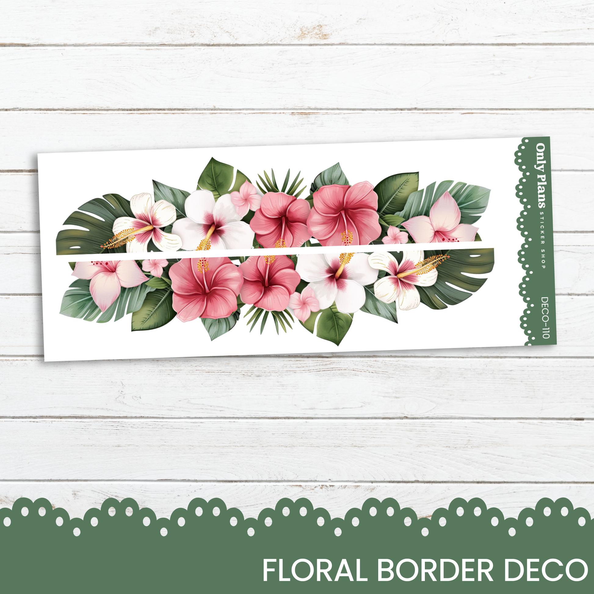 a floral border decorated with pink and white flowers