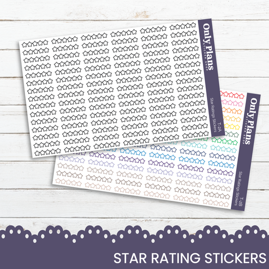 a pair of stickers with the words star ratings on them