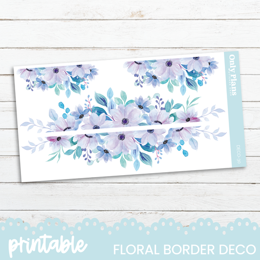 a floral border with blue flowers on a white background