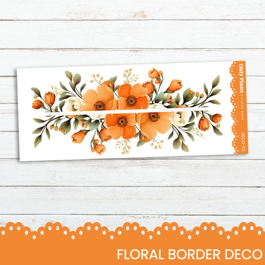 a floral border with orange flowers on a white background