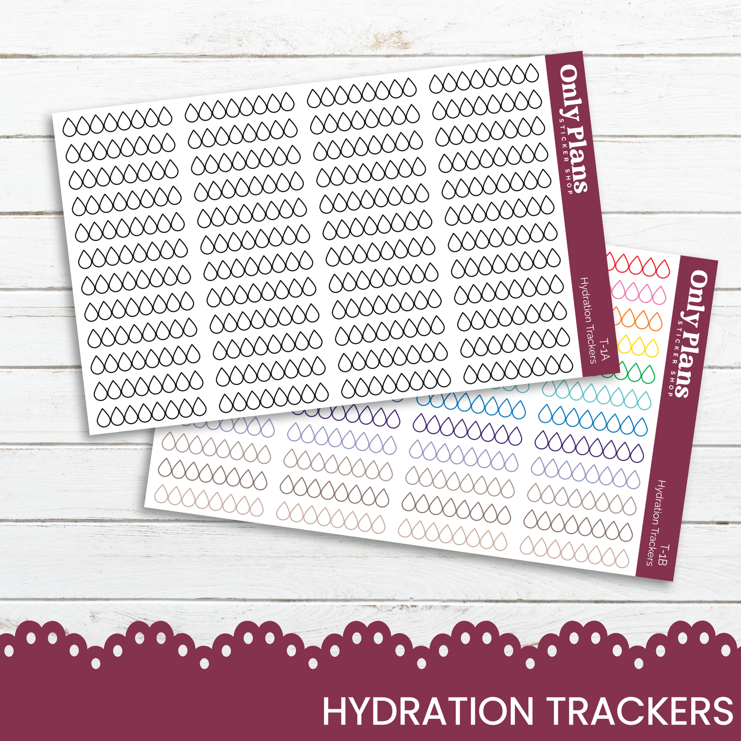 two stickers with the words hydration trackers on them