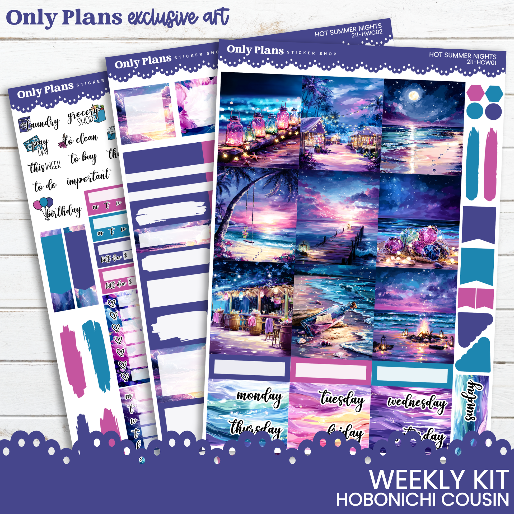a photo of a beach scene with the text, only plans include stickers