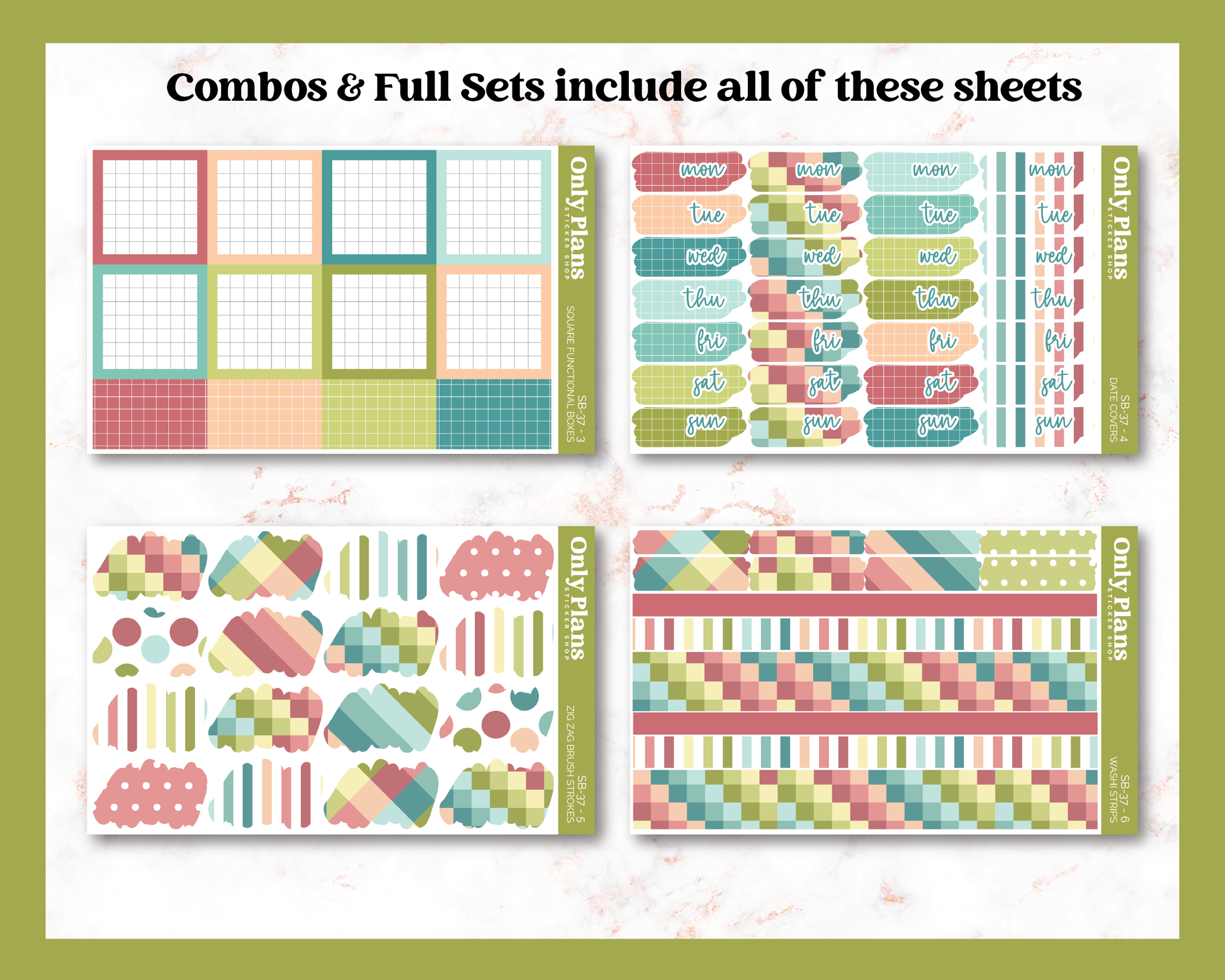 a set of four colorful planner stickers