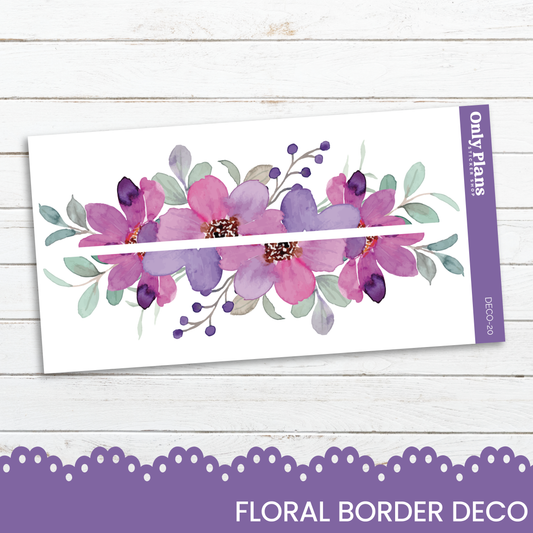 a floral border with purple flowers on a white background