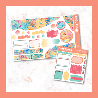 two planner stickers on a marble surface