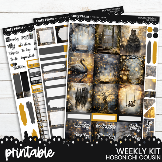 a printable weekly kit with a black and gold theme