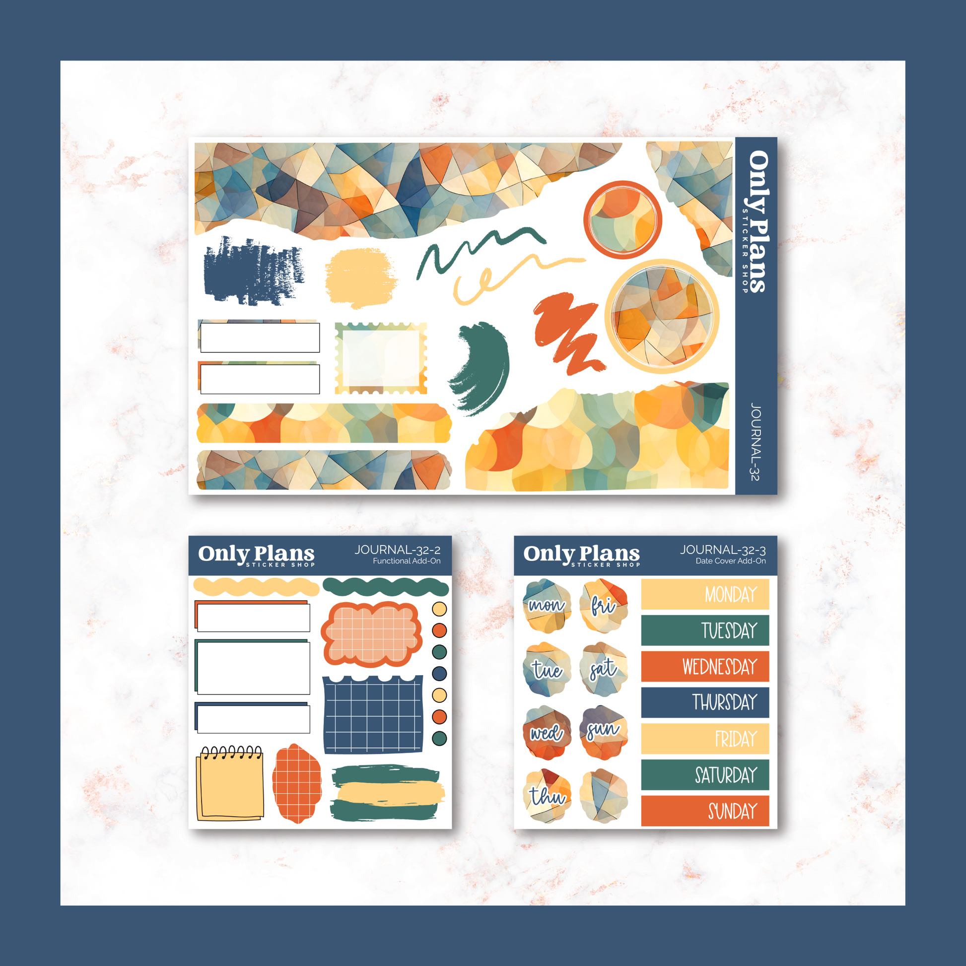 a set of planner stickers with a blue background