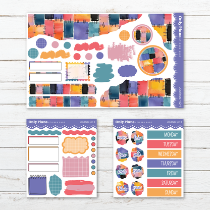 three different sets of colorful and patterned stickers and labels, likely used for organizing and planning purposes.